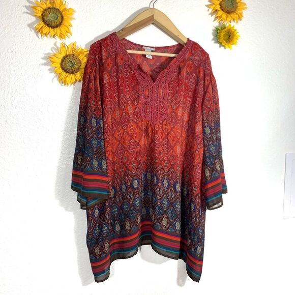 Catherine’s Embroidered Short Sleeve Vneck Boho Blouse Plus Size 3X Women’s - Picture 1 of 10